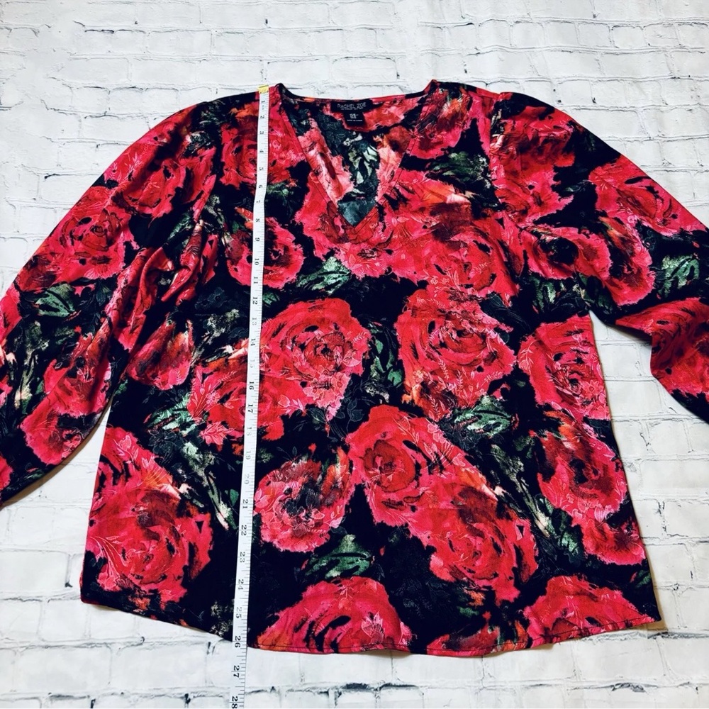 Rachel Zoe Top Womens M Dark Floral Roses Satin Tunic Whimsigoth Grunge Artsy - Picture 9 of 11